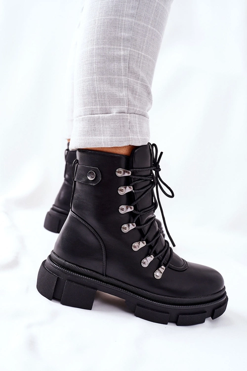 Damskie Ocieplane Botki Trapery Czarne Perfect