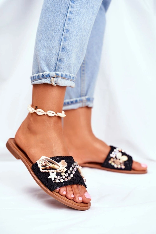 Damskie Klapki Z Muszelkami Czarne Spain