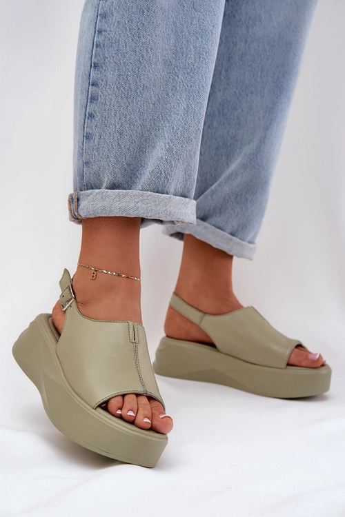 Skórzane Sandały Damskie Na Platformie D&A SJ2301-2 Zielone