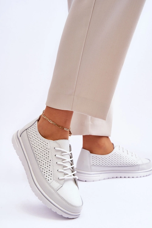 Damskie Skórzane Sportowe Buty Trampki Białe Elami