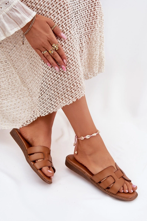 Klapki Damskie Z Eko Skóry Brązowe Lisanoria