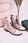 Zazoo 2627 Ażurowe Skórzane Botki Biało-Srebrne