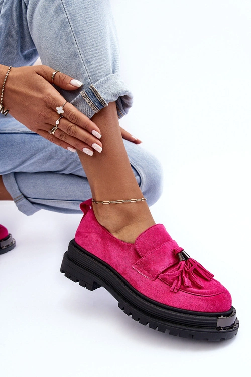 Zamszowe Półbuty Mokasyny Damskie Fuksja Ramvli