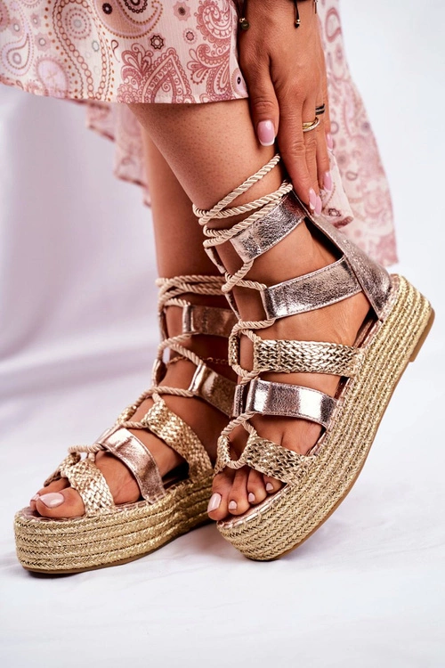 Sandałki Damskie Na Platformie Espadrylu Złote Eromica