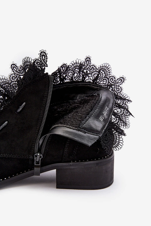 Zamszowe Botki Damskie Na Płaskim Obcasie Czarne Klemovia