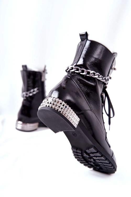 Skórzane Botki Workery Laura Messi Czarne 2209