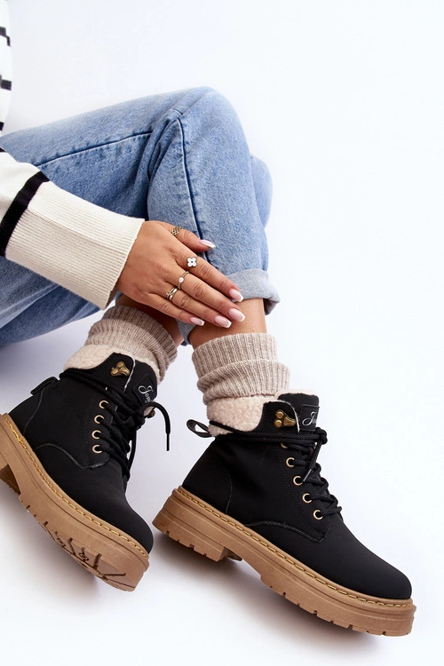 Trapery Damskie Skórzane Z Kożuchem Czarne Lynnvia