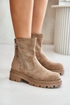 Botki Ocieplane Na Płaskim Obcasie Z Eko Zamszu Beżowe Reloma