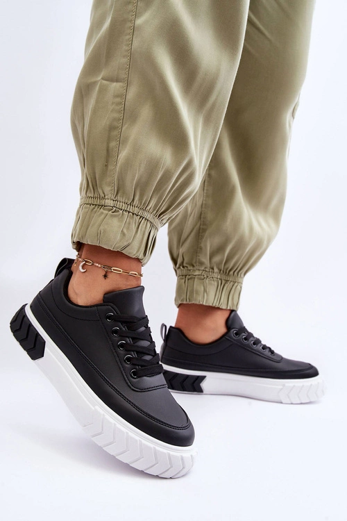 Klasyczne Buty Sportowe Na Platformie Czarno-Białe Nannzie