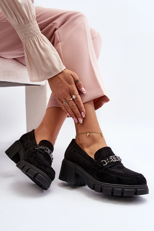 Mokasyny Na Masywnym Obcasie Czarne Eriella