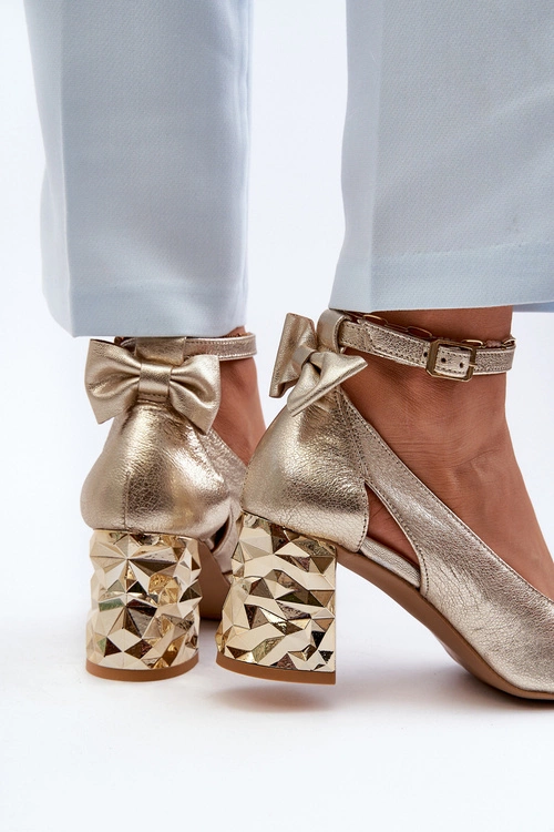 Skórzane Czółenka Z Kokardką Maciejka 05059-25 Złote