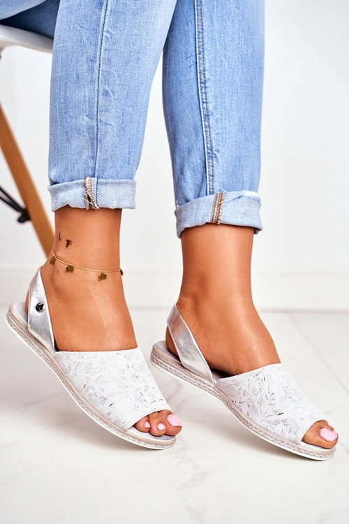 Sandały Damskie Płaskie Sergio Leone Srebrne SK030