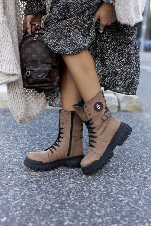 Damskie Botki Trapery Workery Brązowe Monope