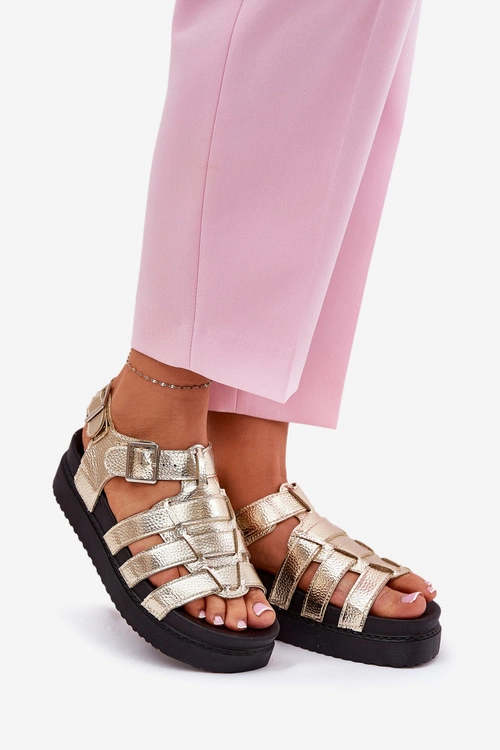 Sandały Damskie Na Platformie Z Klamrami Złote Atarafas