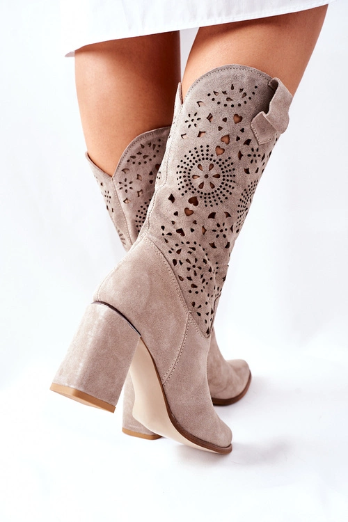 Damskie Skórzane Kozaki na Słupku Cappuccino Lewski 2923 Pick Me Up