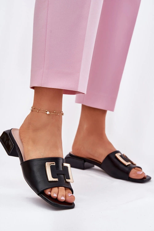 Eleganckie Klapki Damskie Na Klocku Ze Złotym Detalem Vinceza 62229 Czarne