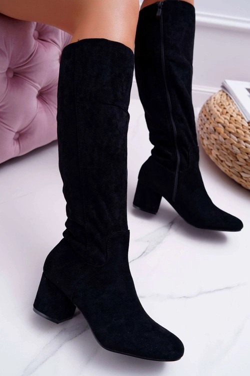 Damskie Kozaki Do Kolana Zamszowe Czarne Twins