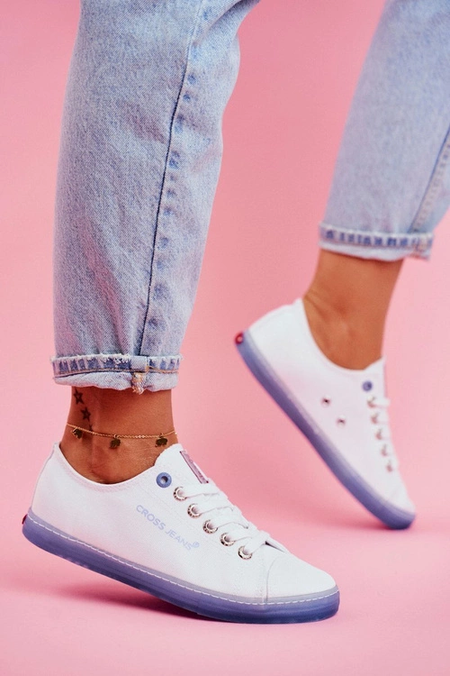 Trampki Damskie Cross Jeans Biało Niebieskie FF2R4077C
