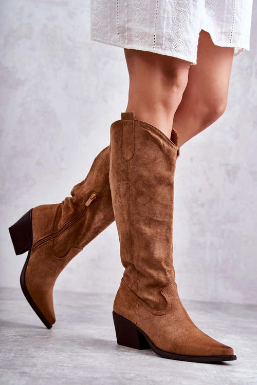 Zamszowe Kozaki Kowbojki Brązowe Casey