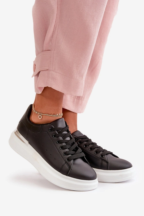 Niskie Trampki Damskie Na Platformie Z Eko Skóry Czarne Nevelena