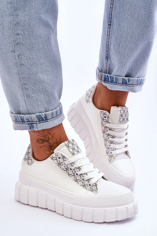 Damskie Skórzane Buty Sportowe Na Platformie Białe Alison