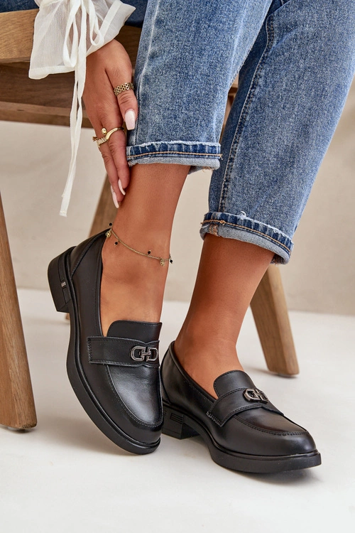 Mokasyny Damskie Ze Skóry Naturalnej Czarne Vinceza 58409