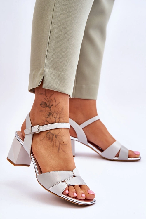 Skórzane Sandały Na Niskim Obcasie Sergio Leone SK898 Szare