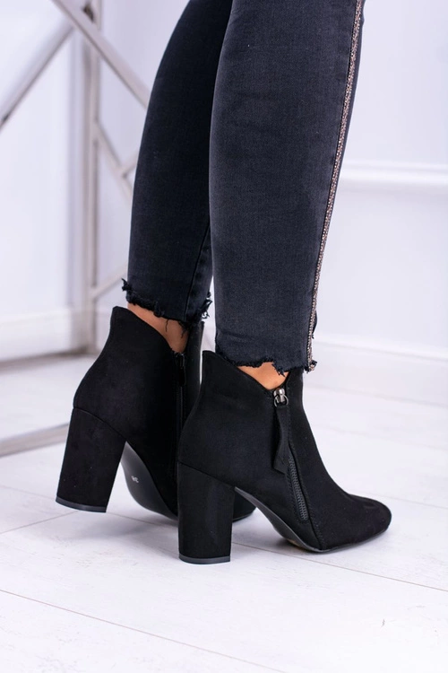 Damskie Botki Czarne na Słupku Zamszowe Egida