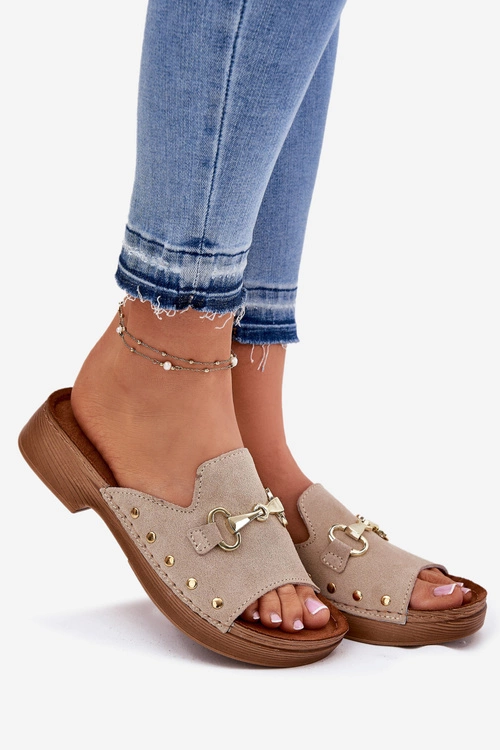 Zamszowe Klapki Damskie Inblu TF0002KU Beżowe