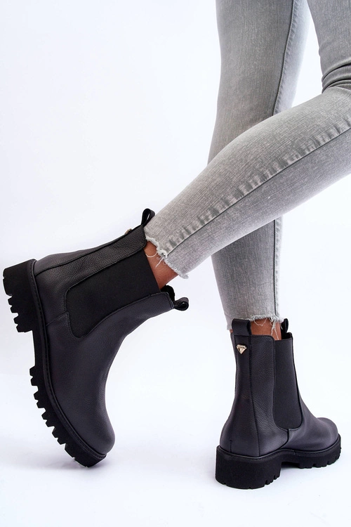 Skórzane Botki Sztyblety Czarne Nicole 2672