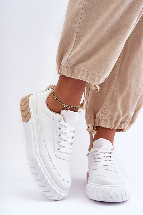 Klasyczne Buty Sportowe Na Platformie Biało-Beżowe Nannzie