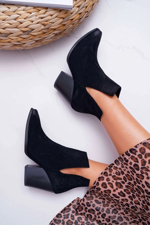 Botki Damskie Na Obcasie Wiosenne Skóra Zamsz Czarne Nicole 2430