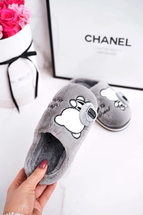 Dziecięce Klapki Papcie Z Misiem Szare Go To School