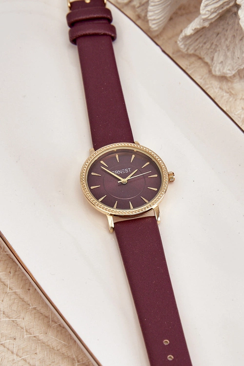 Zegarek Na Eko Skórzanym Pasku Bez Niklu Fioletowy ERNEST E62155D