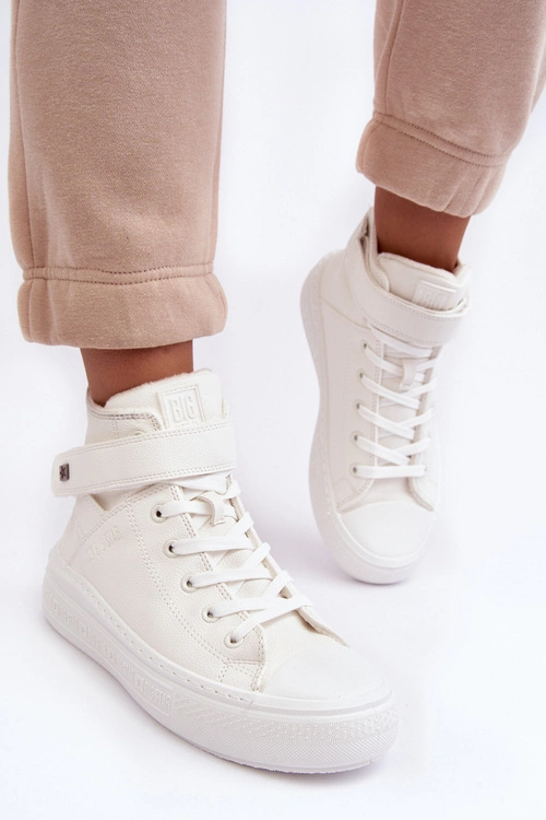 Trampki Damskie Ocieplane Na Platformie Big Star Białe MM274006