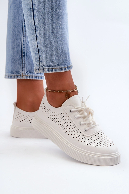 Ażurowe Trampki Sneakersy Na Platformie Białe Tanvi