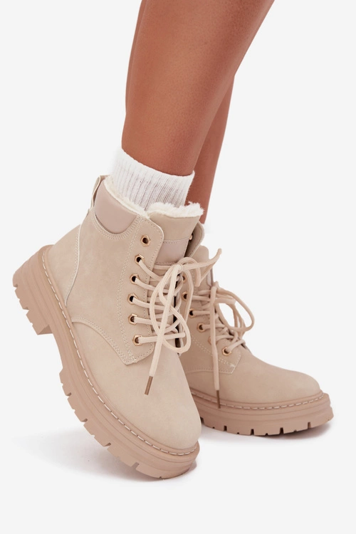 Trapery Damskie Ocieplane Futerkiem Na Zamek Jasnobeżowe Tharika