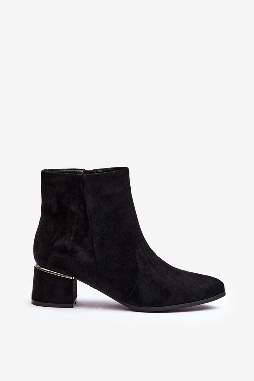 Zamszowe Damskie Botki Na Obcasie Czarne Mebassa