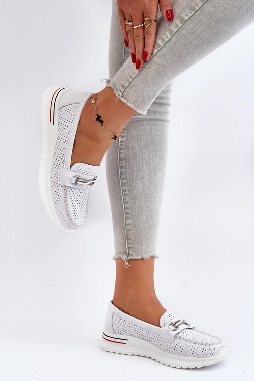 Skórzane Mokasyny Damskie Białe Veridinna