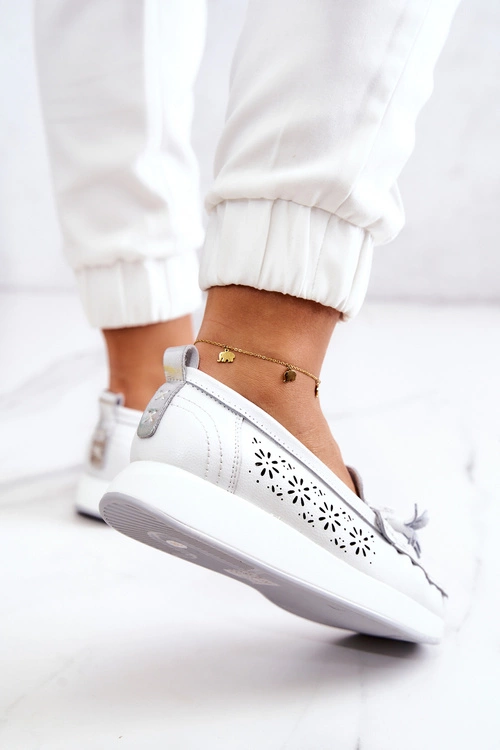 Damskie Ażurowe Mokasyny Na Platformie Białe Louise