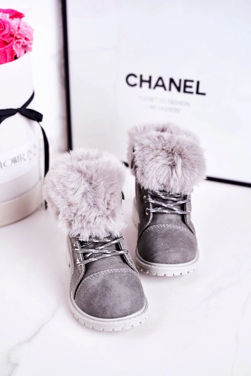 Dziecięce Ocieplane Traperki Z Futerkiem Szare Nella