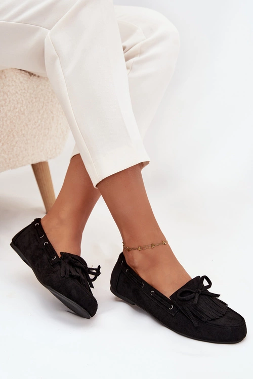 Mokasyny Damskie Z Frędzlami I Kokardką Czarne Olivianne