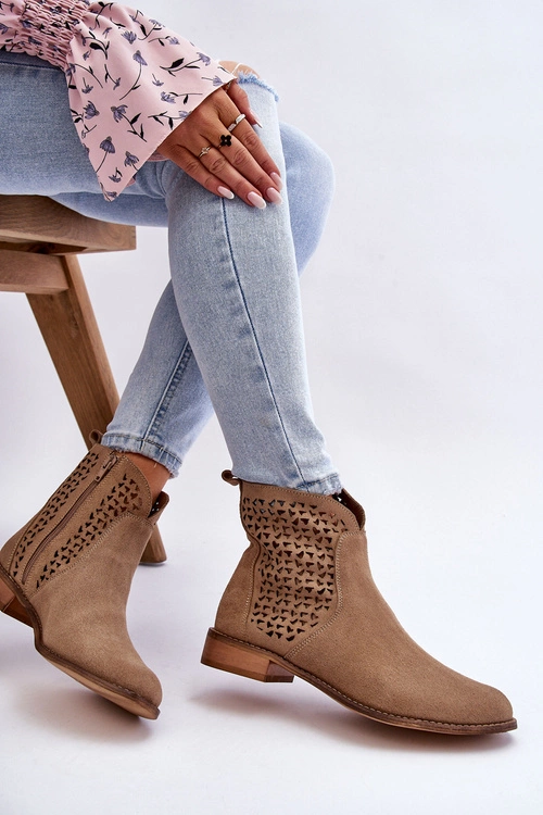 Zamszowe Botki Nicole 2791/023 Ciemnobeżowe