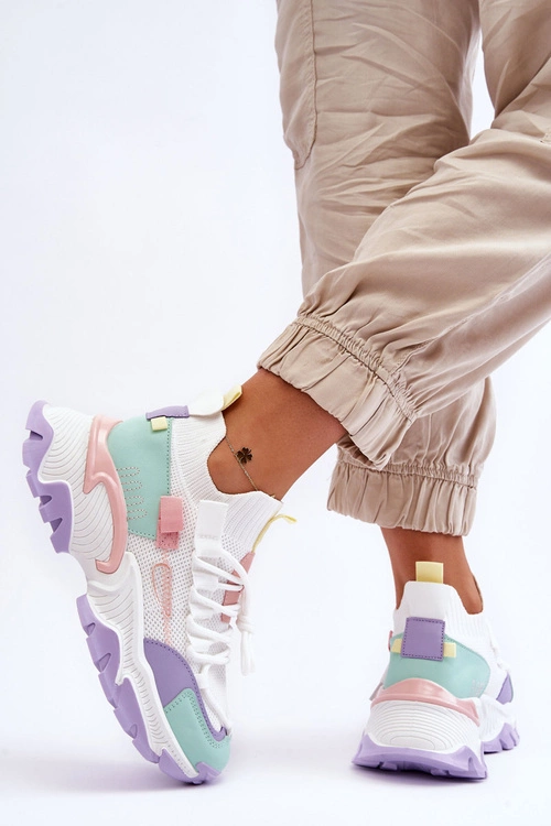 Damskie Sneakersy Skarpetkowe Wsuwane Biało-Fioletowe Keaton