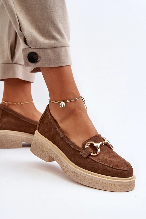 Zazoo 3429 Zamszowe Mokasyny Damskie Z Ozdobą Brązowe