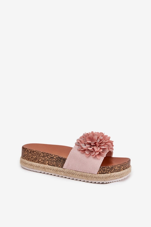 Klapki Damskie Na Platformie Z Ozdobnymi Kwiatkami Różowe Tessara
