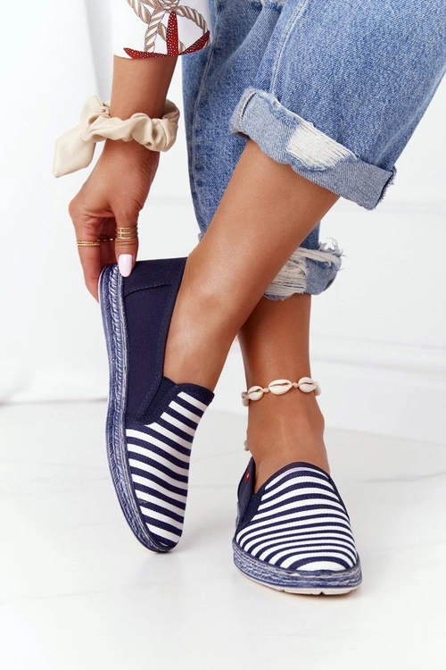Damskie Espadryle Big Star HH276002 Granatowo-Białe