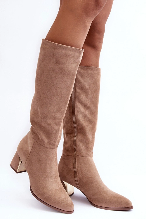 Kozaki Przed Kolano Zamszowe Na Obcasie Beżowe Inatris