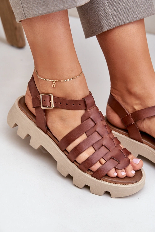 Skórzane Sandały Damskie Zazoo 3695 Brązowe