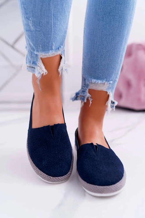 Espadryle Damskie Skóra Zamsz Granatowe Bimbo